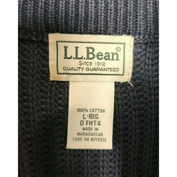 LL BEAN Full Zip Sweater Men’s Large Blue Ribbed Cotton Banded Sleeves 0 FHT4 - Picture 3 of 4